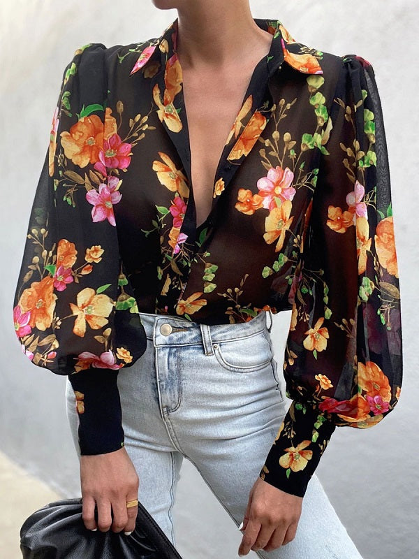 Polyester Collar Classic Printed Buttons Long Sleeves Mssza