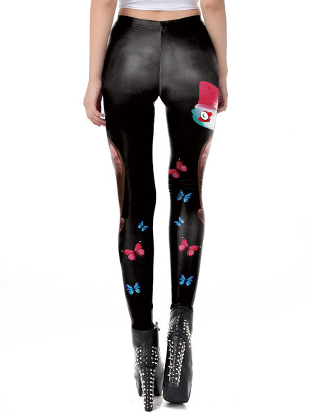 Polyester Leggings Skull Printed Skinny Stretch Sweatpants Mssza