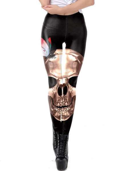 Polyester Leggings Skull Printed Skinny Stretch Sweatpants Mssza