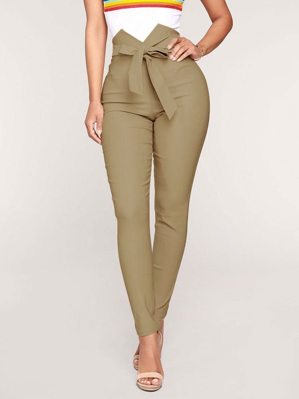 Polyester Raised Waist Skinny Trousers Mssza