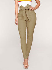 Polyester Raised Waist Skinny Trousers Mssza