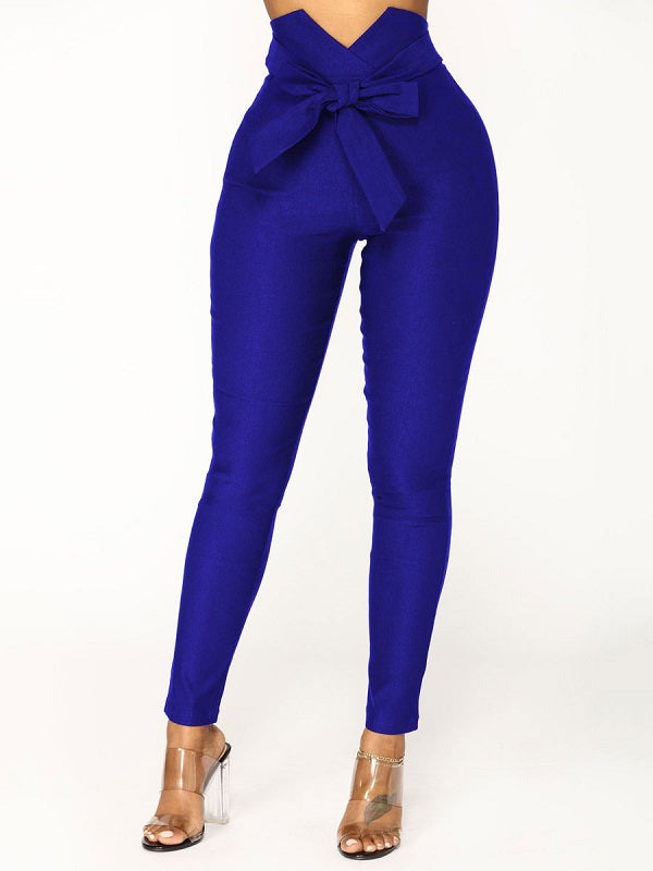 Polyester Raised Waist Skinny Trousers Mssza