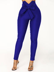 Polyester Raised Waist Skinny Trousers Mssza