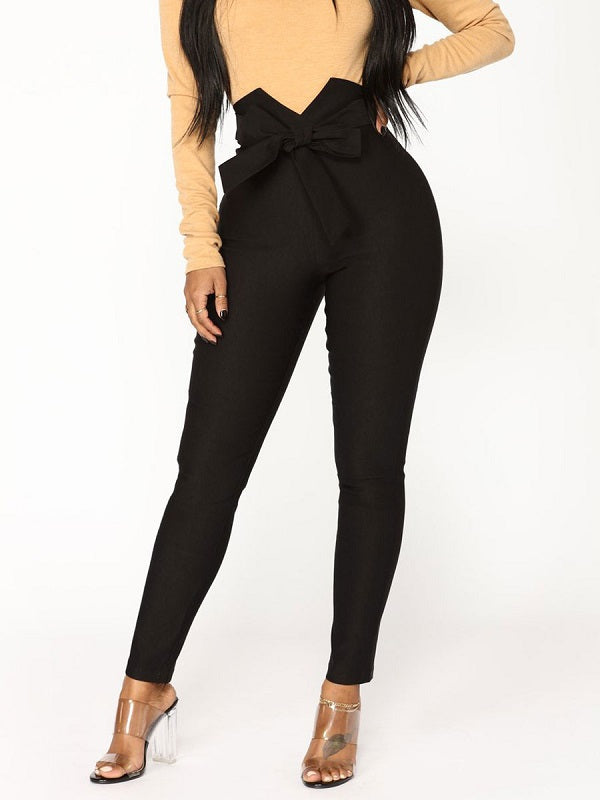 Polyester Raised Waist Skinny Trousers Mssza