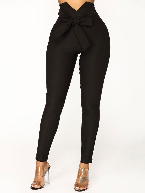 Polyester Raised Waist Skinny Trousers Mssza