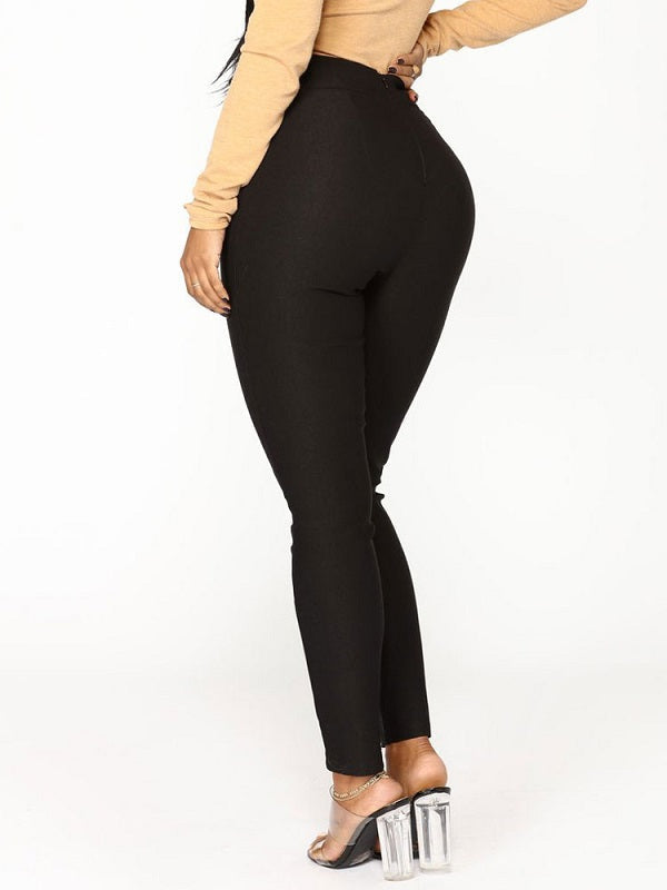 Polyester Raised Waist Skinny Trousers Mssza