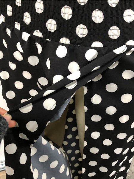 Polyester Strapless Bateau Neck Polka Dot Pleated Casual Blouse With High Split Dress Mssza