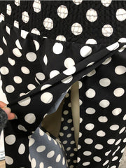 Polyester Strapless Bateau Neck Polka Dot Pleated Casual Blouse With High Split Dress Mssza