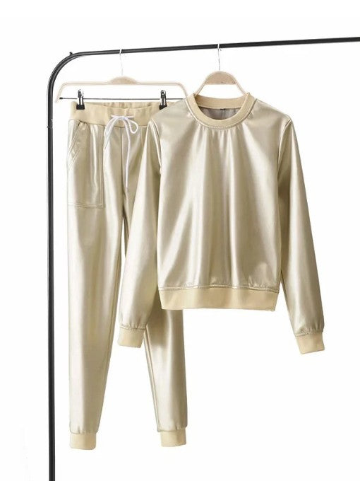 Popular Solid PU Two Piece Outfits Mssza
