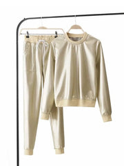 Popular Solid PU Two Piece Outfits Mssza