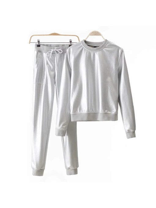 Popular Solid PU Two Piece Outfits Mssza