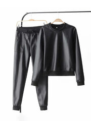 Popular Solid PU Two Piece Outfits Mssza