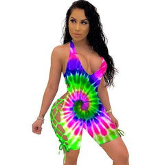 Positioning Print V-Neck Hollow Out Nightclub Party Bandage Jumpsuits Mssza