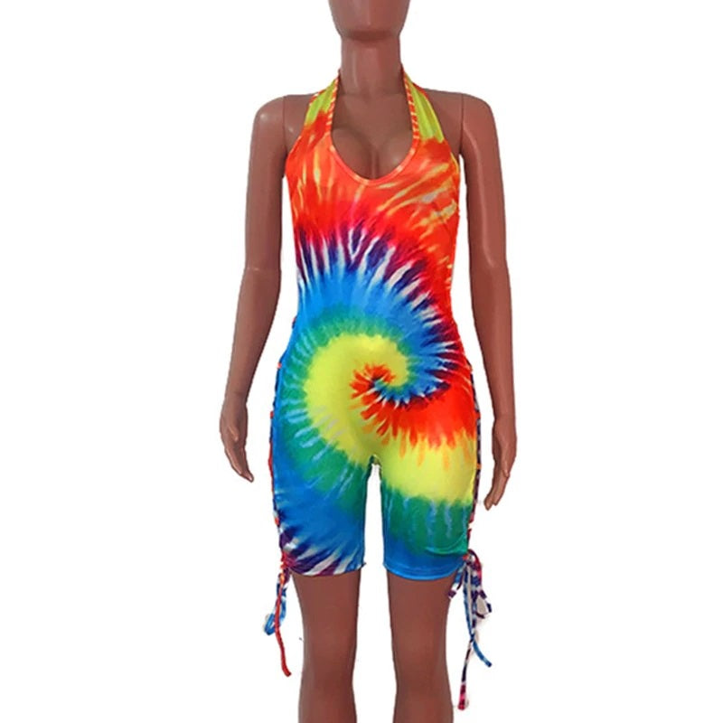 Positioning Print V-Neck Hollow Out Nightclub Party Bandage Jumpsuits Mssza