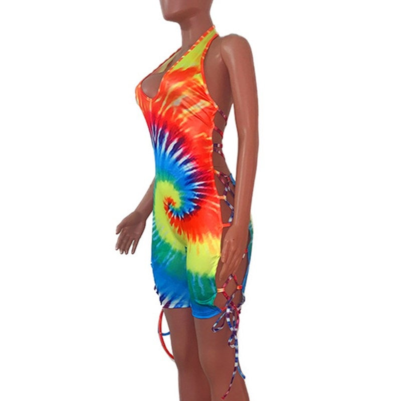 Positioning Print V-Neck Hollow Out Nightclub Party Bandage Jumpsuits Mssza
