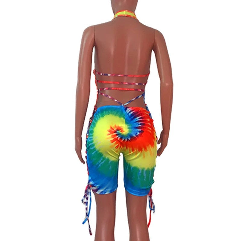 Positioning Print V-Neck Hollow Out Nightclub Party Bandage Jumpsuits Mssza