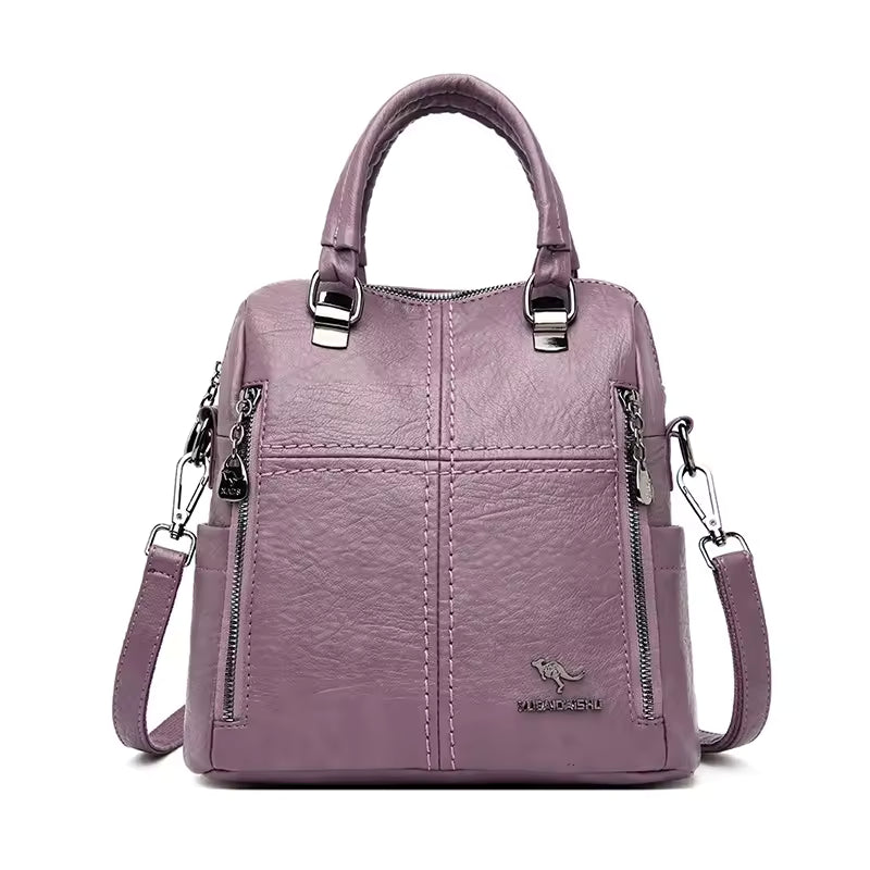 Preppy Style Multifunction Silt Pocket Travel School Leather Backpack Mssza