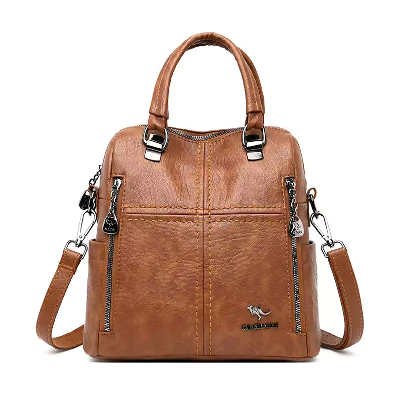 Preppy Style Multifunction Silt Pocket Travel School Leather Backpack Mssza