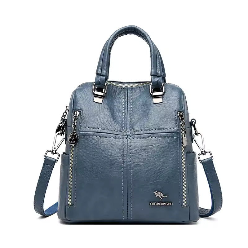 Preppy Style Multifunction Silt Pocket Travel School Leather Backpack Mssza
