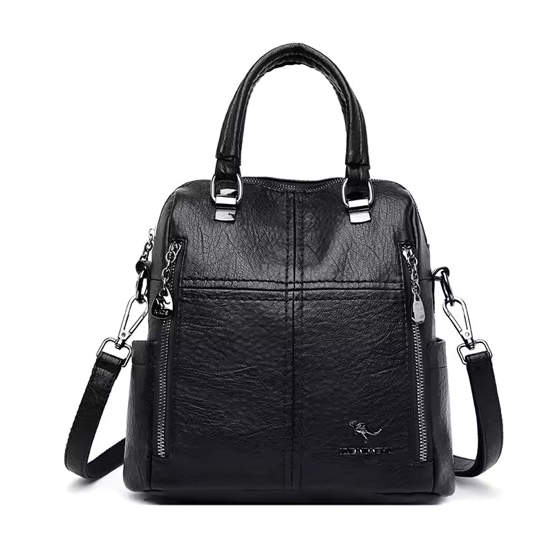 Preppy Style Multifunction Silt Pocket Travel School Leather Backpack Mssza