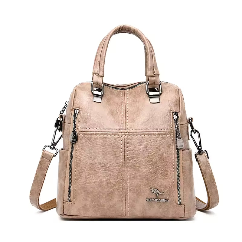 Preppy Style Multifunction Silt Pocket Travel School Leather Backpack Mssza