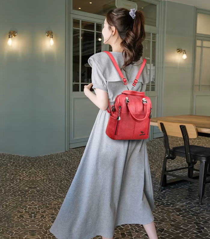 Preppy Style Multifunction Silt Pocket Travel School Leather Backpack Mssza