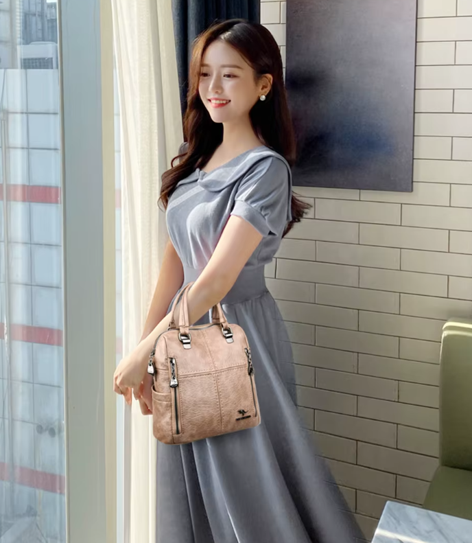 Preppy Style Multifunction Silt Pocket Travel School Leather Backpack Mssza