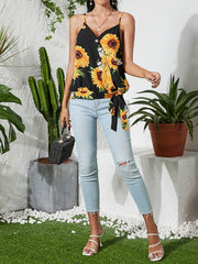 Print Crossed Front Tie-up Design V-neck Cami Mssza
