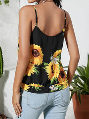 Print Crossed Front Tie-up Design V-neck Cami Mssza