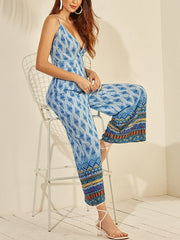 Print Long Sleeveless Casual Jumpsuit Mssza