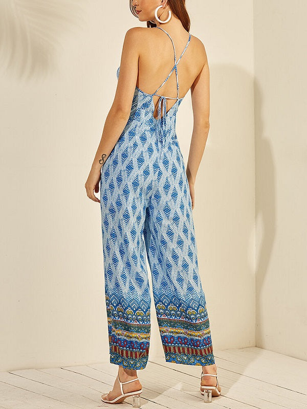 Print Long Sleeveless Casual Jumpsuit Mssza