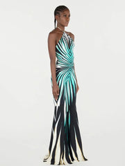 Printed Halter Hollow Out Striped Skinny Flare Pants Streetwear Rompers Jumpsuits Mssza