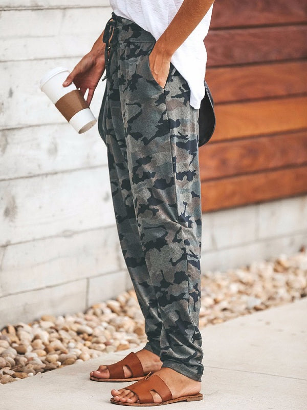 Printed High Elastic Waist Pants Mssza