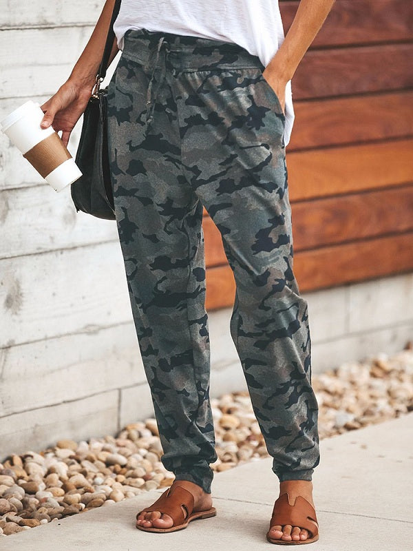 Printed High Elastic Waist Pants Mssza