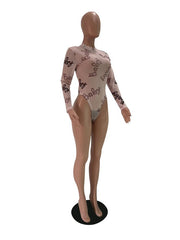 Printed Mock Neck Long Sleeve Bodysuit Mssza