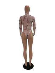 Printed Mock Neck Long Sleeve Bodysuit Mssza