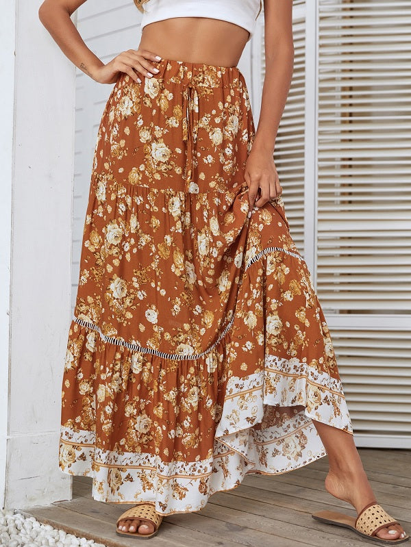 Printed Polyester Long High Rise Waist Bottoms Skirt Mssza