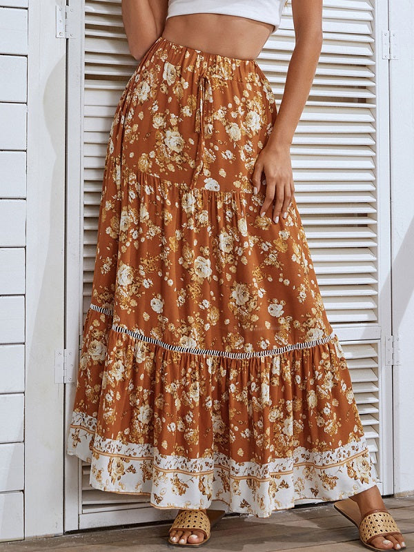 Printed Polyester Long High Rise Waist Bottoms Skirt Mssza