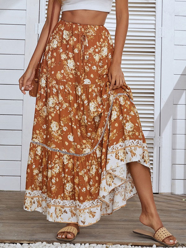 Printed Polyester Long High Rise Waist Bottoms Skirt Mssza