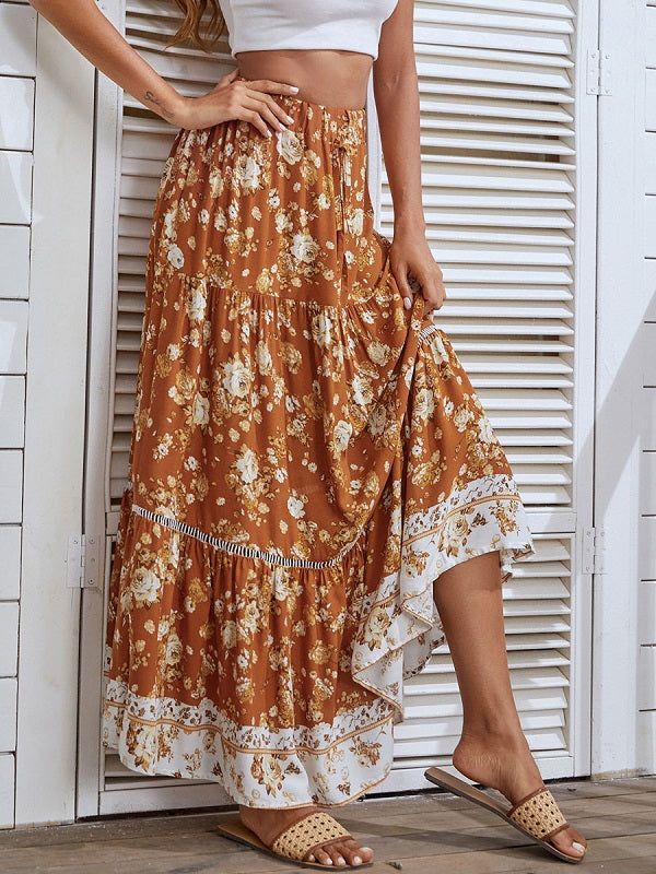 Printed Polyester Long High Rise Waist Bottoms Skirt Mssza
