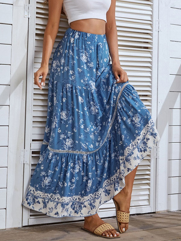Printed Polyester Long High Rise Waist Bottoms Skirt Mssza