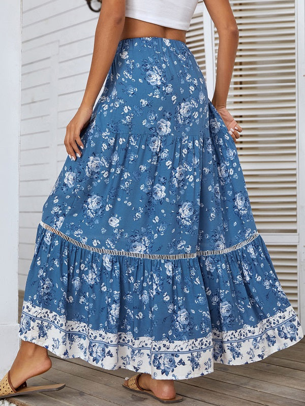 Printed Polyester Long High Rise Waist Bottoms Skirt Mssza
