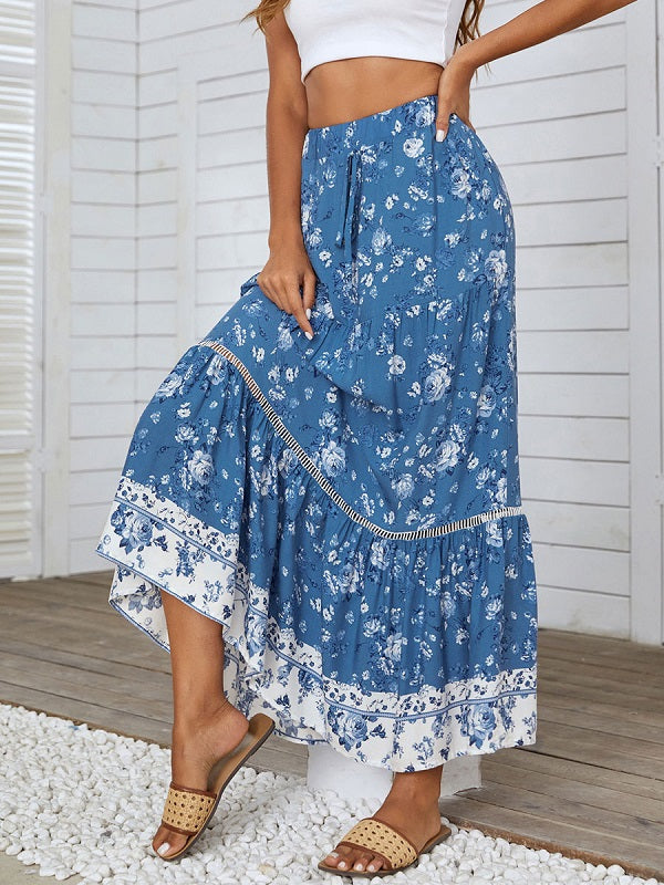 Printed Polyester Long High Rise Waist Bottoms Skirt Mssza