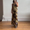 Printed Sequins Backless Halter High Waist Deep V-neck Wide Leg Straight Jumpsuit Mssza
