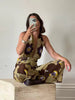 Printed Sequins Backless Halter High Waist Deep V-neck Wide Leg Straight Jumpsuit Mssza