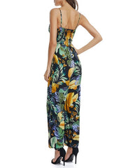 Printed Sleeveless Buttons Straight Leg Jumpsuit Mssza