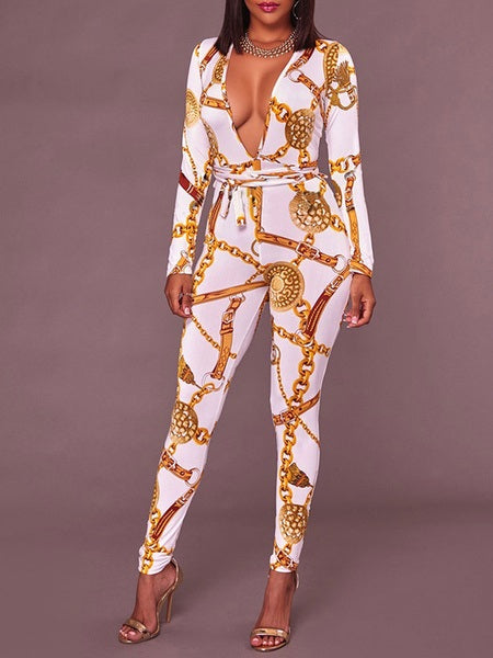 Printed Stretch Polyester One Piece Jumpsuit Mssza