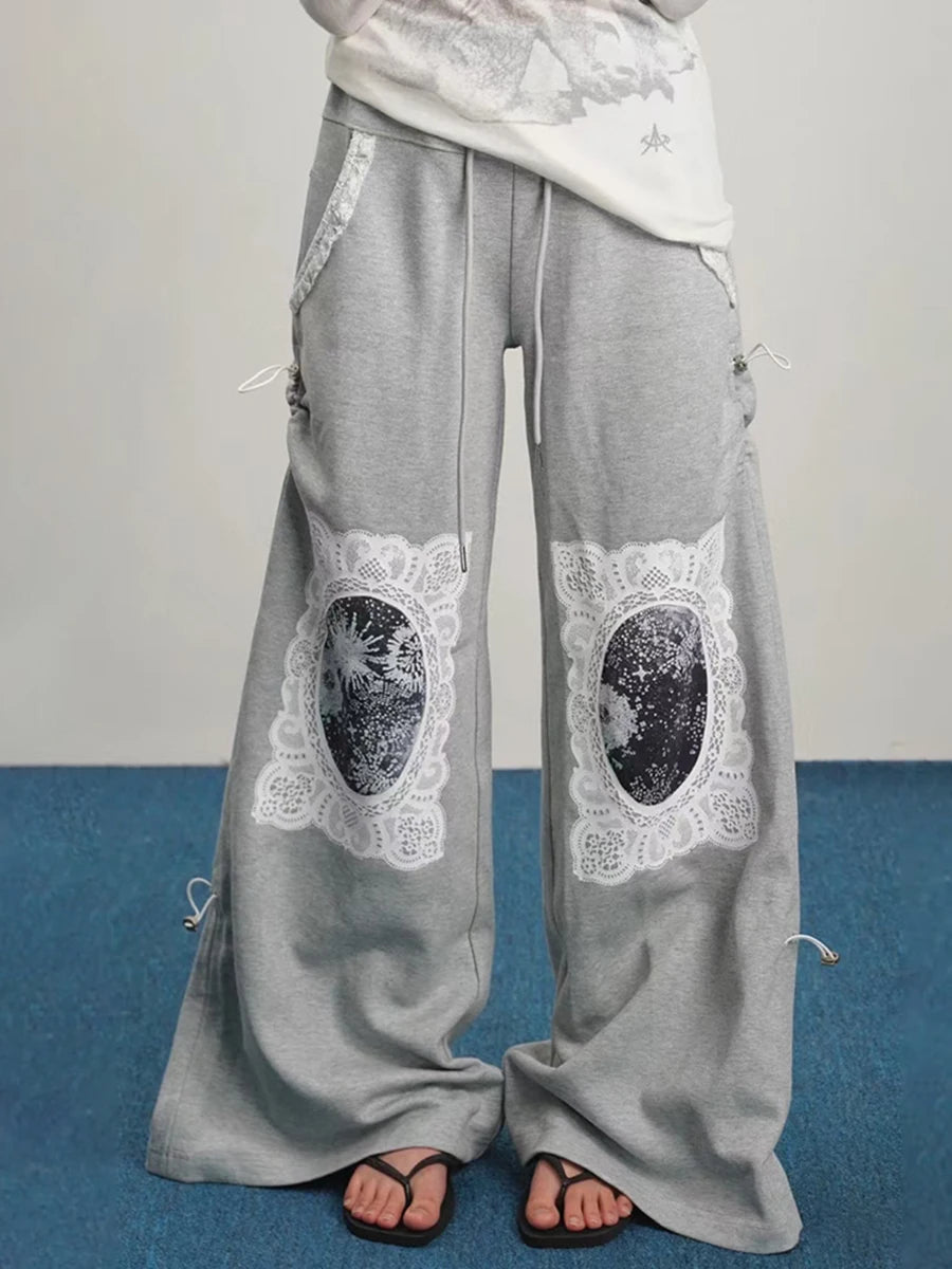 Printing Slimming High Waist Minimalist Loose Casual Spliced Lace Up Pants Mssza