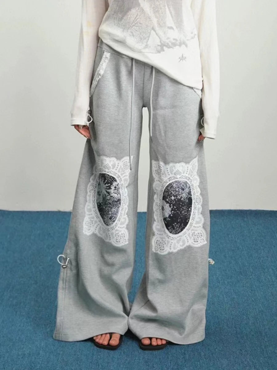 Printing Slimming High Waist Minimalist Loose Casual Spliced Lace Up Pants Mssza