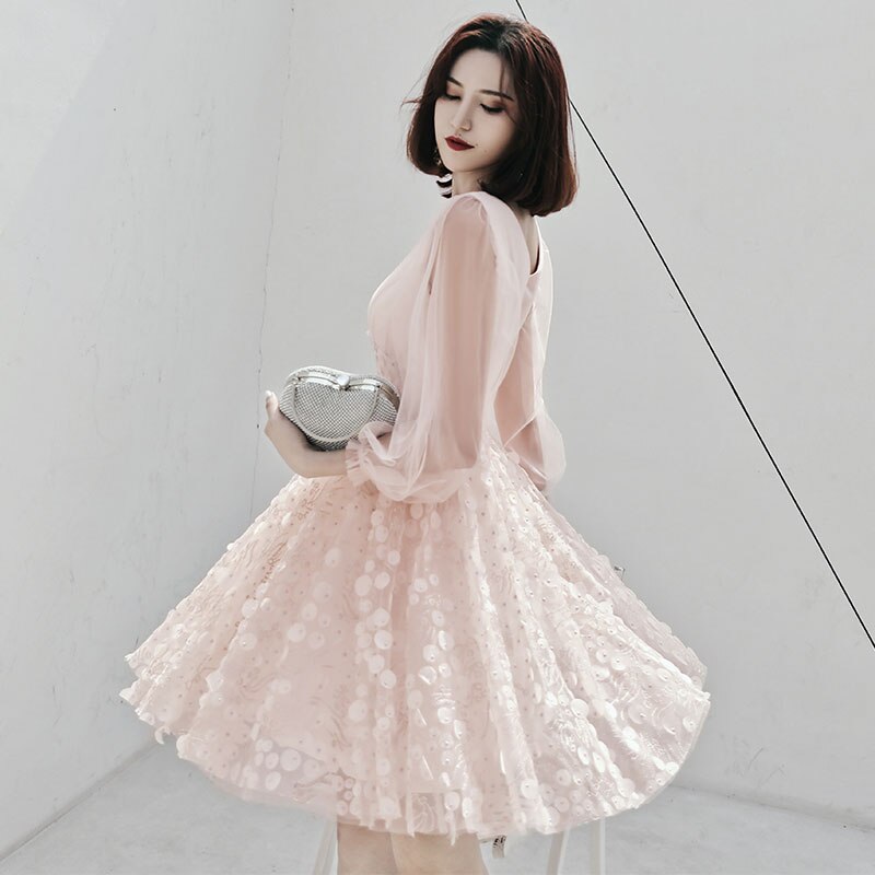 Appliques V-Neck Full Sleeves A-Line Prom Gowns Mssaz Desses